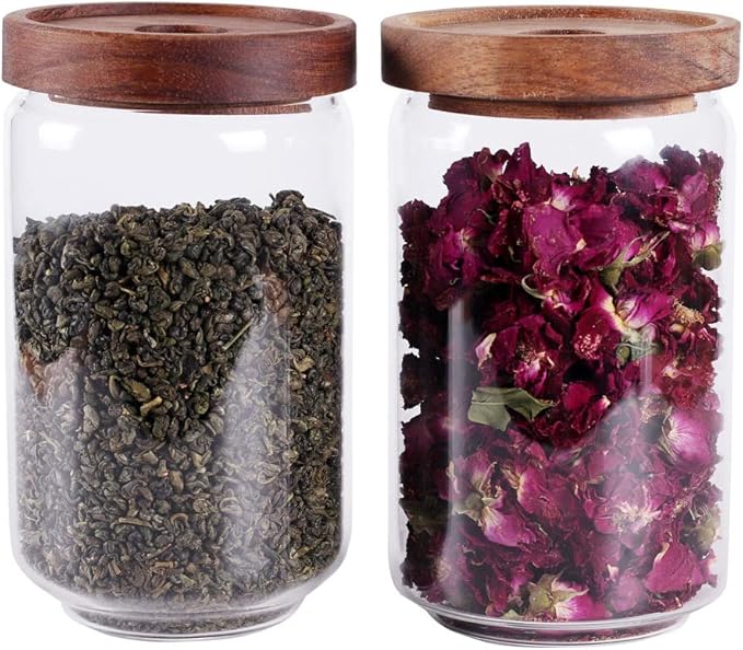 Glass Tea Canister, 25 FL OZ/ 750ml Bulk Food Storage Jar with Airtight Acacia Lid, Glass Food Container for Loose Leaf Tea, Coffee Bean(6 inch high)-Ruum Studio Home