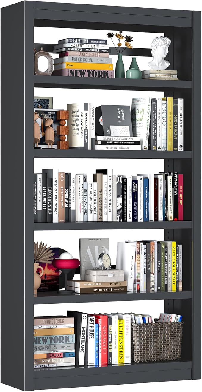 Bookcase, 5-Shelf Industrial Bookshelf, Large Storage Space, Adjustable Bookshelves, Perfect for Living Room, Home Office, Garage, Ideal for Home Office Upgrade-Ruum Studio Home