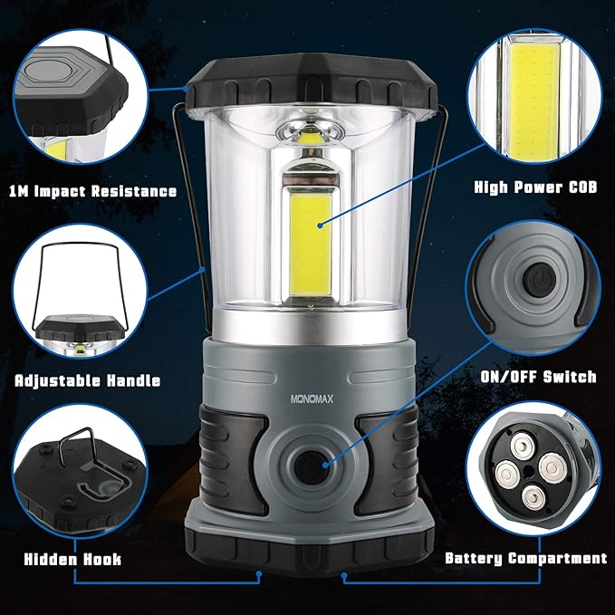 LED Camping Lantern, 1500 LM Lanterns for Power Outages with 4 D Batteries Included, Battery Powered Lantern Flashlight with 4 Light Modes, Weatherproof Tent Light for Storms and Hurricanes-Ruum Studio Home