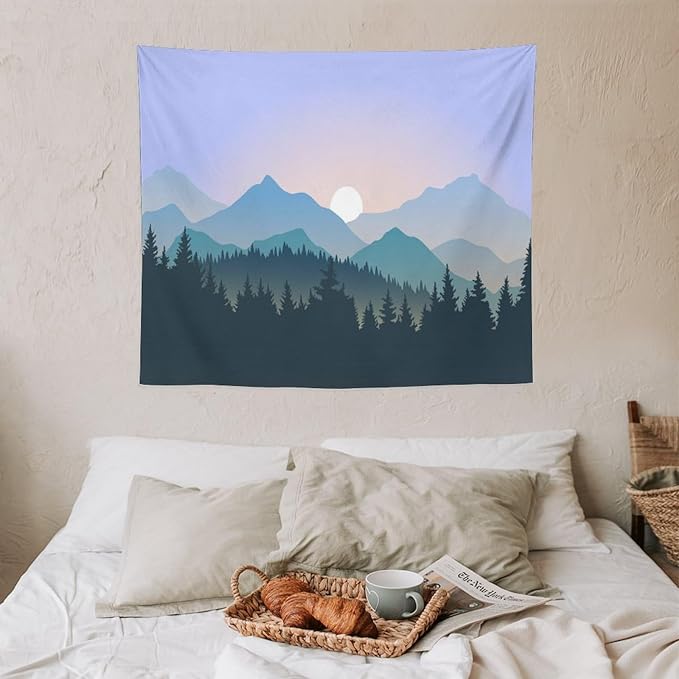 HZOHNAGO Mountain Tapestry Forest Mountain Sunrise Pattern Printed Wall Tapestry Wall Hanging for Bedroom Living Room Dorm 60" W x 50" H-Ruum Studio Home