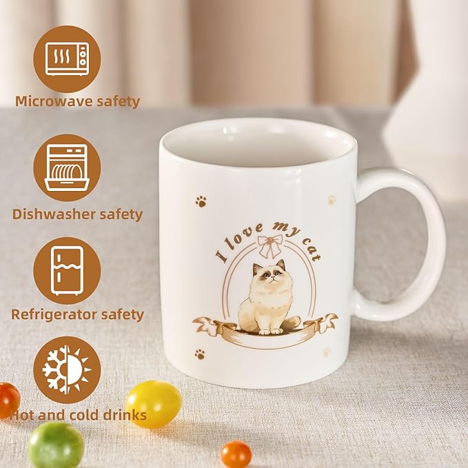 12Oz Cute Ragdoll Cat White Ceramic Mug, Mug for Daily Coffee and Tea, Lead-free Microwave and Dishwasher Safe Coffee Mug, Perfect gifts for Cat Lovers-Ruum Studio Home
