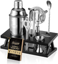 KITESSENSU Cocktail Shaker Set Bartender Kit, 6-Piece Silver Bar Set with Stand, Bar kit with Essential Bar Accessory Tools: Martini Shaker, Jigger, Strainer, Bar Spoon, Tongs, Opener-Ruum Studio Home