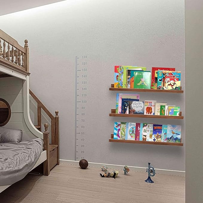 AZSKY Floating Photo Shelves Fair Light Walnut 24 Inch Picture Ledge for Storage Wall Book Shelves Hanging Picture Photo Frame Ledge Shelves with Lip a Set of 3 Same Sizes Kitchen Spice Rack-Ruum Studio Home