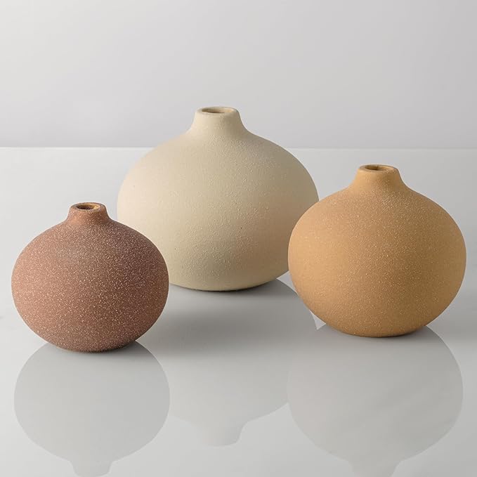 Ceramic Vase Set of 3, Bud Vases for Modern Farmhouse Home Decor, Cute Vases, Small Flower Vases for Dining Table Centerpieces,Living Room,Shelf,Mantel and Entryway Display-Ruum Studio Home