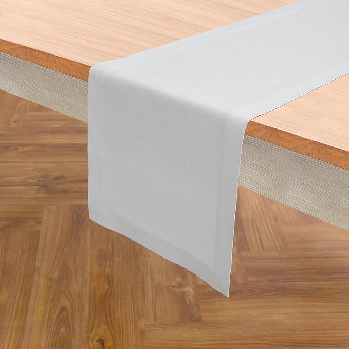 Solino Home Linen Table Runner 48 Inches - 100% Pure Linen Silver Cloud Table Runner 14 x 48 Inch Ideal for Dresser and Coffee Tables - Fall, Autumn, Thanksgiving - Fete-Ruum Studio Home