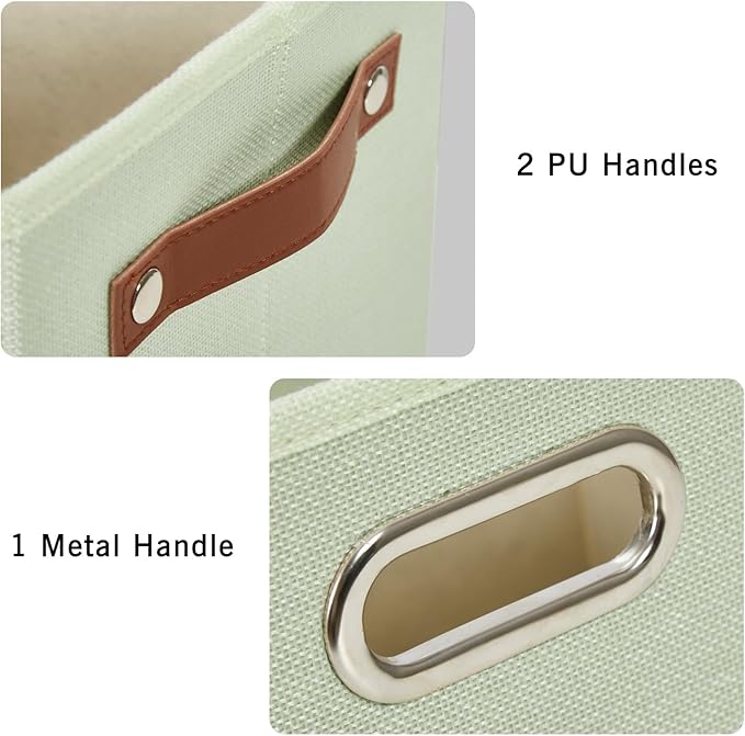 3-Pack Foldable Fabric Storage Bins with Durable PU & Metal Handles, Collapsible Storage Baskets for Shelves, Home Storage, Closet Organizers, Living Room(17"x11.8"x11.8", Sage Green)-Ruum Studio Home