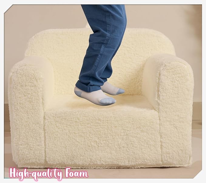 Kids Snuggly-Soft Sherpa Chair, Cuddly Toddler Foam Chair for Boys and Girls, Cream-Ruum Studio Home
