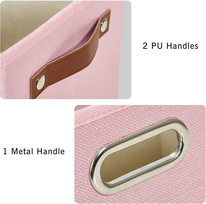 3-Pack Foldable Fabric Storage Bins with Durable PU & Metal Handles, Collapsible Storage Baskets for Shelves, Home Storage, Closet Organizers, Living Room(17"x11.8"x11.8", Pink)-Ruum Studio Home