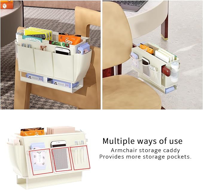Bedside Caddy, Bed Organizer with 11 Pockets and Power Strip Holder,Versatile Bedside Storage Caddy for Home,Dorm,Bunk,Hospital,Crib Bed (2 Pack White)-Ruum Studio Home