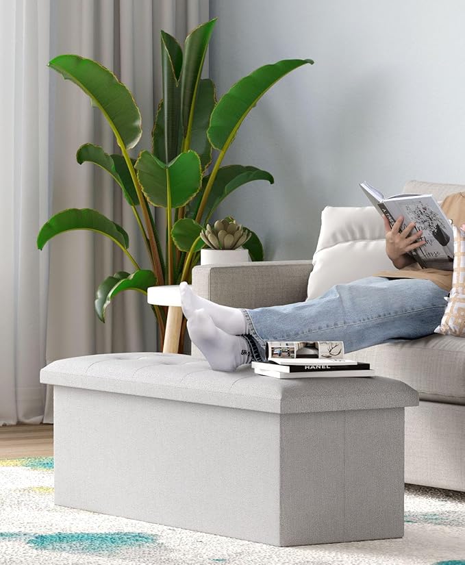 Storage Ottoman Bench, Folding Ottoman Foot Rest, End of Bed Bench,Storage Chest, for Living Room, Bedroom, Hallway, Entryway, Holds up to 700 lb (Light GREY1, 43")-Ruum Studio Home