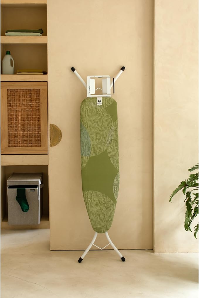 Brabantia Size A Compact Small Ironing Board (43x12 in) 7 Height Options, Adjustable Steam Iron Rest Holder (Calm Rustle) Non-Slip Feet, Anti-Collapse Child Locks-Ruum Studio Home