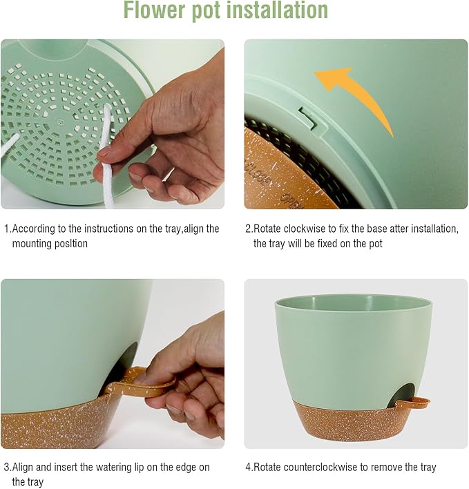 10/9/8 inch Self Watering Pots, Planter, Plant Pots with Mesh Drainage Holes for Indoor Outdoor Garden Plants, Plastic Flower Pots with Deep Reservoir for House Plants, Green with Brown-Ruum Studio Home