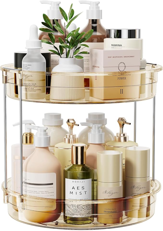 LAMU 12inch 2 Tier Lazy Susan Turntable Organizer Rotating Spice Rack Organization for Cabinet, Kitchen, Pantry, Countertop, Bathroom, Vanity, Medicine Cabinet Organizer, Amber-Ruum Studio Home