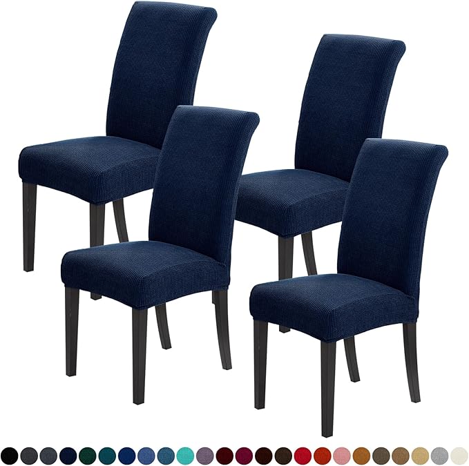 Joccun Chair Covers for Dining Room Set of 4, Dining Chair Slipcovers Stretch Dining Room Chair Covers Seat Protector,Washable Parsons Chair Cover for Home,Hotel,Banquet(Navy,4 Pack)-Ruum Studio Home