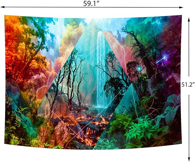 Delur Forest Tapestry Waterfall Mountain Rainforest Sunset Nature Tree Tapestry Wall Hanging Scenic Tropical Landscape Natural Sunrise Headboard for Bedroom Living Room Home Decor (51.2" x 59.1")-Ruum Studio Home