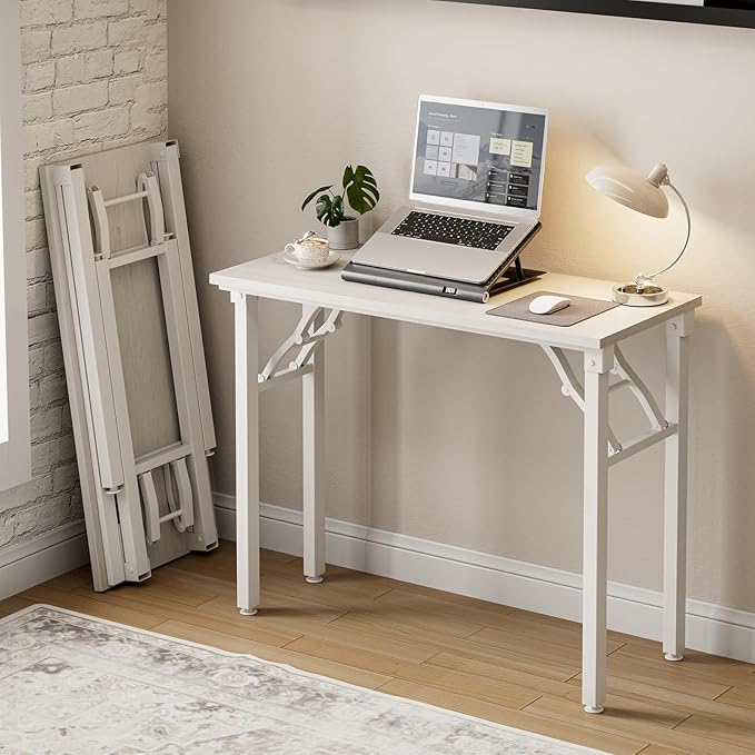 Frylr Small Folding Computer Desk – Portable 35.8 Inch Foldable Laptop Table, Collapsible and Compact for Easy Storage and Fast Setup, Lightweight for Small Spaces, Craft and Study Use, White Ash-Ruum Studio Home
