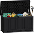 JUMMICO 90 Gallon Waterproof Resin Deck Box, Double Wall Outdoor Storage Box with Lockable Lid for Garden Tools, Patio Cushions, Pools (Black)-Ruum Studio Home