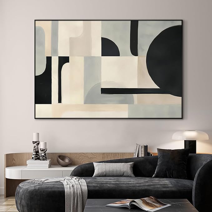SIGNWIN 46"x72" Extra Large Framed Wall Art Modern Neutral Abstract Geometric in Black and Beige, Clean Minimalist Design for Home Living Room Bedroom Decor (Frame Assembly Required)-Ruum Studio Home