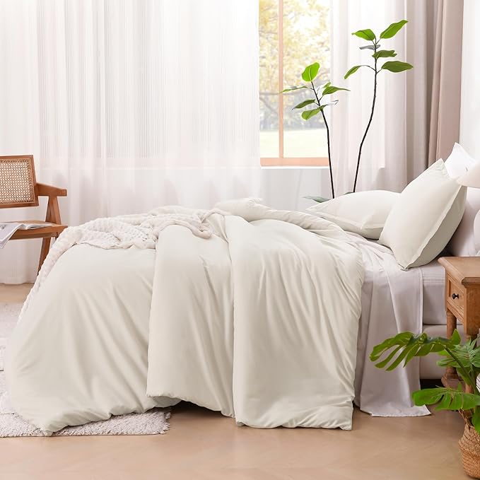 Litanika Beige Comforter Set California King Size, 3 Pieces Cal King Lightweight Solid Bedding Comforter Set, Oversized All Season Fluffy Bed Set (104x96In Comforter & 2 Pillowcases)-Ruum Studio Home