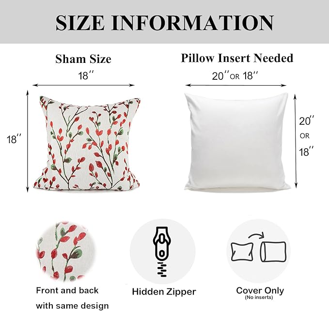 YOUR SMILE Christmas Red Classical Embroidery Jacquard Teal Leaf Pattern Square Decorative Throw Pillow Case Cushion Cover 18 x 18 inch-Ruum Studio Home