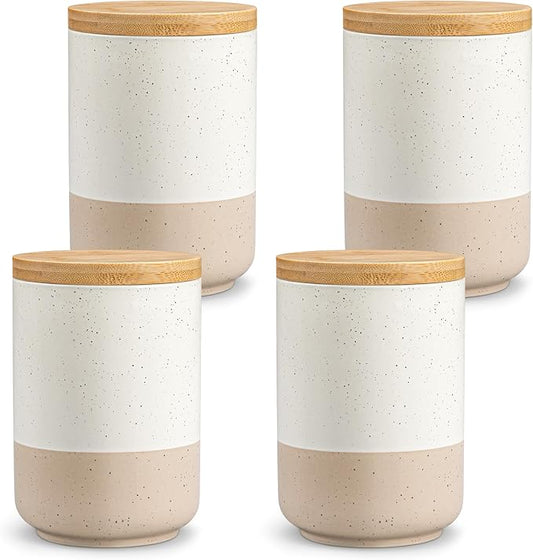 vancasso Sabine Ceramic Canister Set with Airtight Wood Lids - 4-Piece Small Kitchen Storage for Coffee, Sugar, Tea & Spices (18 oz Each) - Compact Countertop Jars-Ruum Studio Home
