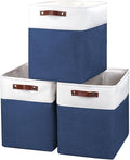 Large Fabric Storage Baskets | 50L Storage Bins, Decorative Linen Closet Baskets with Handles for Organizing, Shelf, Toys, Clothes, Home, Office, Nursery, 17x12x15Inches (Navyblue&White)-Ruum Studio Home