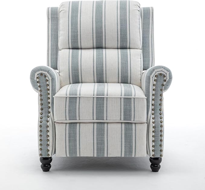 UIXE Pushback Recliner Chair, Fabric Armchair Push Back Accent Chair for Living Room, Rivet Trim Club Arm Chair Overstuffed Home Theater Single Sofa Bedroom Reading Seat with Footrest - Stripe Blue-Ruum Studio Home