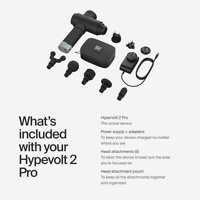 Hyperice Hypervolt 2 Pro - Featuring Quiet Glide Technology - Handheld Percussion Massage Gun - 5 Speeds, 5 Interchangeable Heads - Helps Relieve Sore Muscles and Stiffness FSA-HSA-Ruum Studio Home