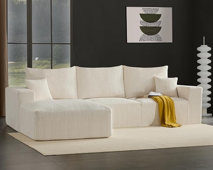 40" Square Stuffed Ottoman Pouf for Sofa Couch, Corduroy Poufs with Foam Chunk Filling, Furry & Fluffy Foot Stool Movable Ottoman. 40 * 40 Floor Poufs Foot Rest for Living Room, Beige-Ruum Studio Home