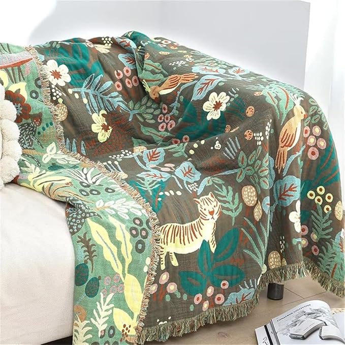 MSGKV 100% Cotton Throw Blanket for Couch Bed Sofa, Cotton Quilt Coverlet Reversible Mudcloth Throws, Soft Cozy Farmhouse Blankets 60''x 80'' Tiger Print Blanket for All Seasons-Ruum Studio Home