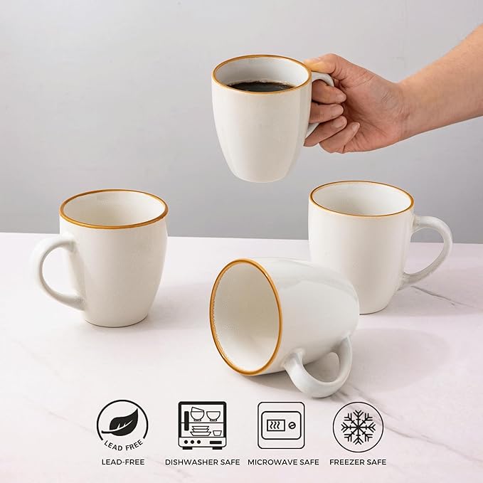 GBHOME Ceramic Coffee Mugs Set of 6, 12oz Stoneware Coffee Mugs Set For Dad Mom Women MEN, Light Weight Ceramic Coffee Cups for Latte/Tea/Beer/Hot Cocoa, Dishwasher & Microwave Safe-Pearl White-Ruum Studio Home