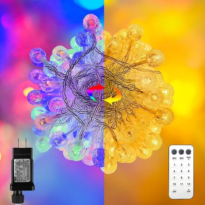 Multicolor Crystal Globe String Lights Plug in 116 Ft. 200 LED 8 Modes with Remote,Waterproof Fairy String Lights for Indoor Outdoor Bedroom Party Wedding Garden Christmas Tree Decor-Ruum Studio Home