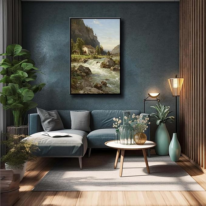 Vintage landscape rural scenery poster art farmhouse cottage wall decor living room kitchen quiet country stream suitable for bedroom bathroom-Ruum Studio Home