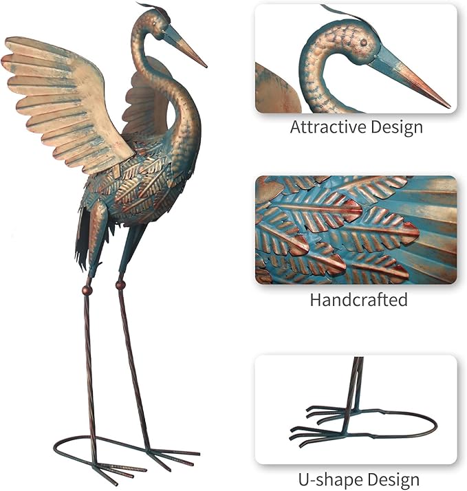 33-37 Inch Metal Crane Garden Statue Décor, Bird Heron Garden Sculpture & Statues, Outdoor Decoration for Yard Pond Lawn Backyard Pool, Vintage Spread Wings Crane, Set of 2 Copper…-Ruum Studio Home