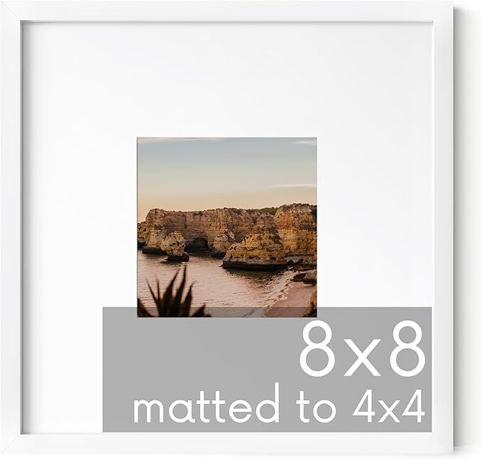 HAUS AND HUES 8x8 White Metal Picture Frame Matted to 4x4 - Features Premium Aluminum, Shatterproof Plexiglass - Ideal for Home, Room, Office (8x8 in, White, Set of 1)-Ruum Studio Home