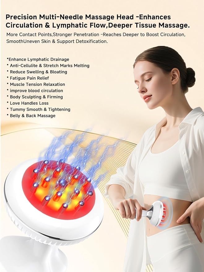 Lymphatic Drainage Massager, Electric Anti Cellulite Massage Tool, Helps Reduce Stretch Marks & Cellulite for Legs & Arms & Belly, Body Sculpting Machine with Microcurrent, Light, Heat & Vibration-Ruum Studio Home