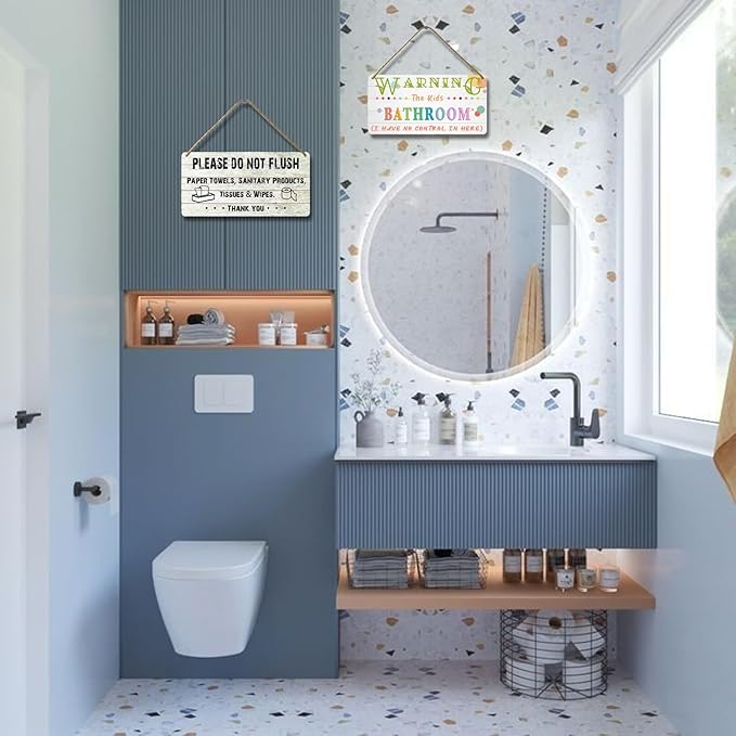 Do Not Flush Sign for Bathroom Toilet Signs Please Do Not Flush Paper Towels, Sanitary Products, Tissues & Wipes Vintage Bathroom Wooden Signs for Home Decor Funny Toilet Restroom Sign 12x6 Inch-Ruum Studio Home