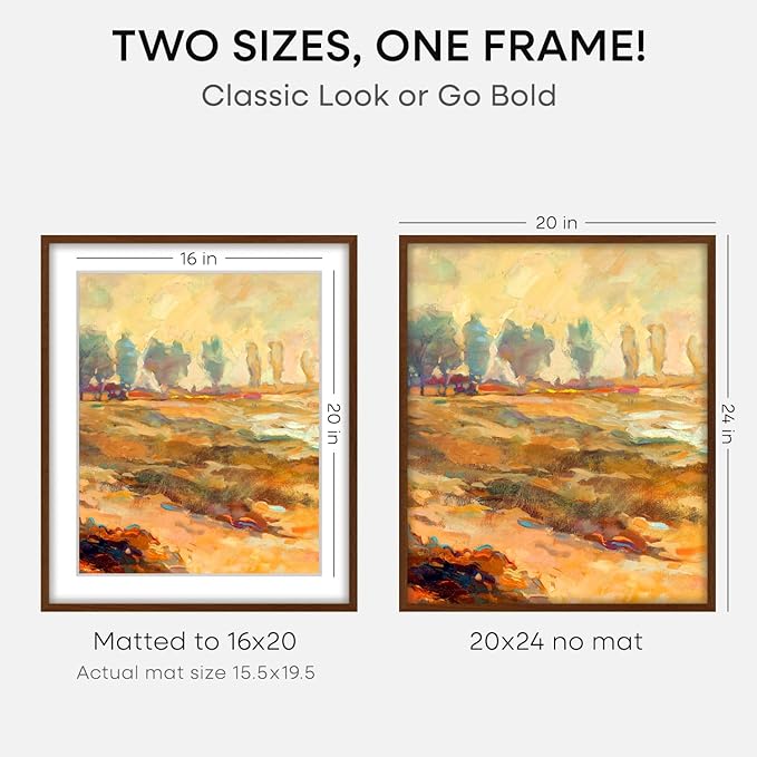Homeforia 20x24 Picture Frame Brown, High End Dark Oak 20x24 Walnut Wooden Poster Frames with Mat 16x20, 20 x 24 Wood Frame Matted to 16 by 20, 24x20 Hanging Frames, Tempered Glass, Wall Kit, Set of 1-Ruum Studio Home