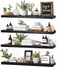 Floating Wall Shelves 4-Pack - Rustic Black 16-inch Wooden Wall Shelves for Storage and Décor, Multi-Functional and Easy to Install for Living Room, Bedroom, and Kitchen-Ruum Studio Home