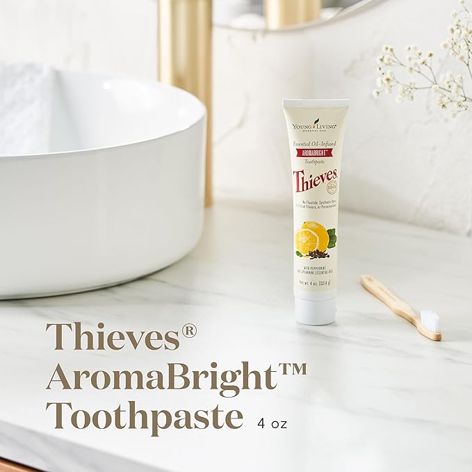 Thieves AromaBright Toothpaste by Young Living | 4 Ounces | Fluoride-Free | All-Natural | Enriched with Essential Oils to Support Healthy Teeth and Gums While Providing Long-Lasting Fresh Breath-Ruum Studio Home