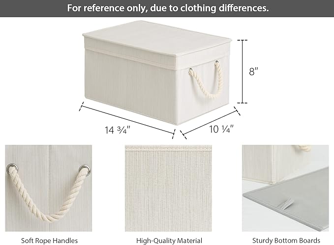 StorageWorks Large Storage Bins with Lids, Decorative Storage Boxes with Lid and Soft Rope Handles, Foldable Storage Baskets for Closet, Shelves, Stackable, Ivory and White, 3-Pack-Ruum Studio Home