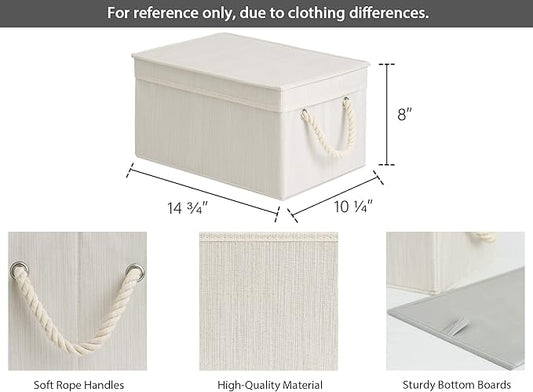 StorageWorks Large Storage Bins with Lids, Decorative Storage Boxes with Lid and Soft Rope Handles, Foldable Storage Baskets for Closet, Shelves, Stackable, Ivory and White, 3-Pack-Ruum Studio Home
