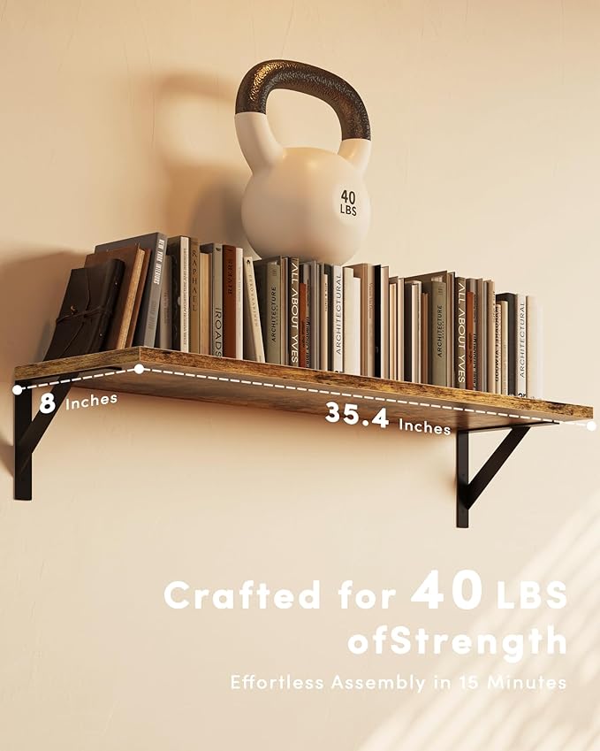 Long Wall Shelves, 36 Inches Floating Book Shelves, Hanging Book Shelves for Wall, Long Large Deep Floating Shelves for Kitchen Bedroom-Ruum Studio Home
