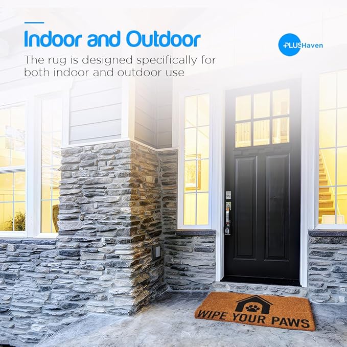 PLUS Haven Coco Coir Door Mat with Heavy Duty Backing, Natural Wipe Your Paws Doormat, 17.5”x30” for Entrance, Front Porch, Easy to Clean Entry Mat, Outdoor and Indoor Uses, Home Decor-Ruum Studio Home