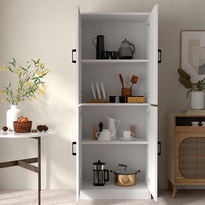 White Kitchen Pantry, 71" Tall Cabinet with Doors, Hutch with Storage for Dining Room-Ruum Studio Home