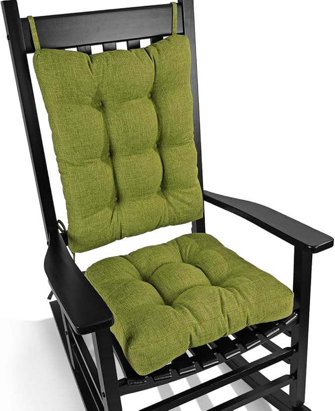 BUYUE Chair Cushion Set for Rocking Chair, Back Pillow & Seat Cushion with Ties, Original Woven Fabric Non-Slip Chair Pads for Elderly Sitting, Grass Green-Ruum Studio Home