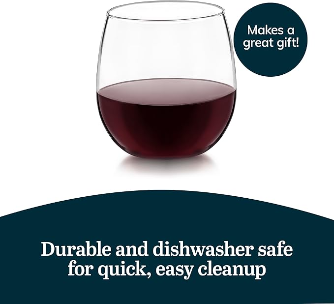 Libbey Stemless Red Wine Glasses, 16.75 Oz Classy, Wide Bowl Stemless Wine Glasses Set of 8, Chip Resistant Glasses Drinking Set for Get-Togethers-Ruum Studio Home