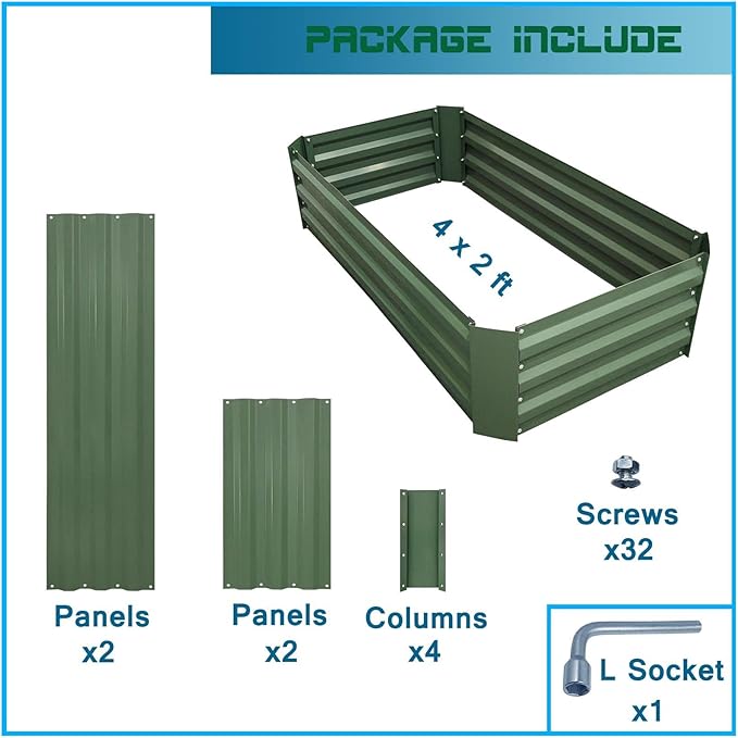 4x2x1ft Metal Raised Garden Bed Kit，Galvanized Garden Bed Box for Vegetables, Flowers, Herbs, and Succulents,60 Gallon Capacity - Green-Ruum Studio Home