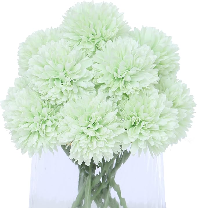Kimura's Cabin 20Pcs Fake Chrysanthemums Artificial Silk Ball Flowers Faux mums Flower for Spring Wedding Festival Home Table Core DIY Decoration (Light Green)-Ruum Studio Home