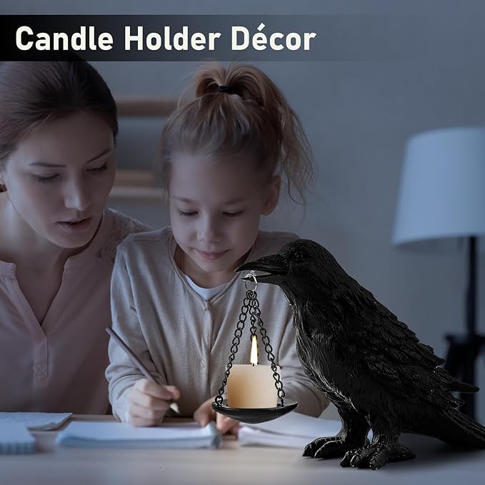 Raven Gothic Home Decor Fake Crow Light Holder Raven Lamp Tealight Candle Holder Resin Raven Statue 3PCS-Ruum Studio Home
